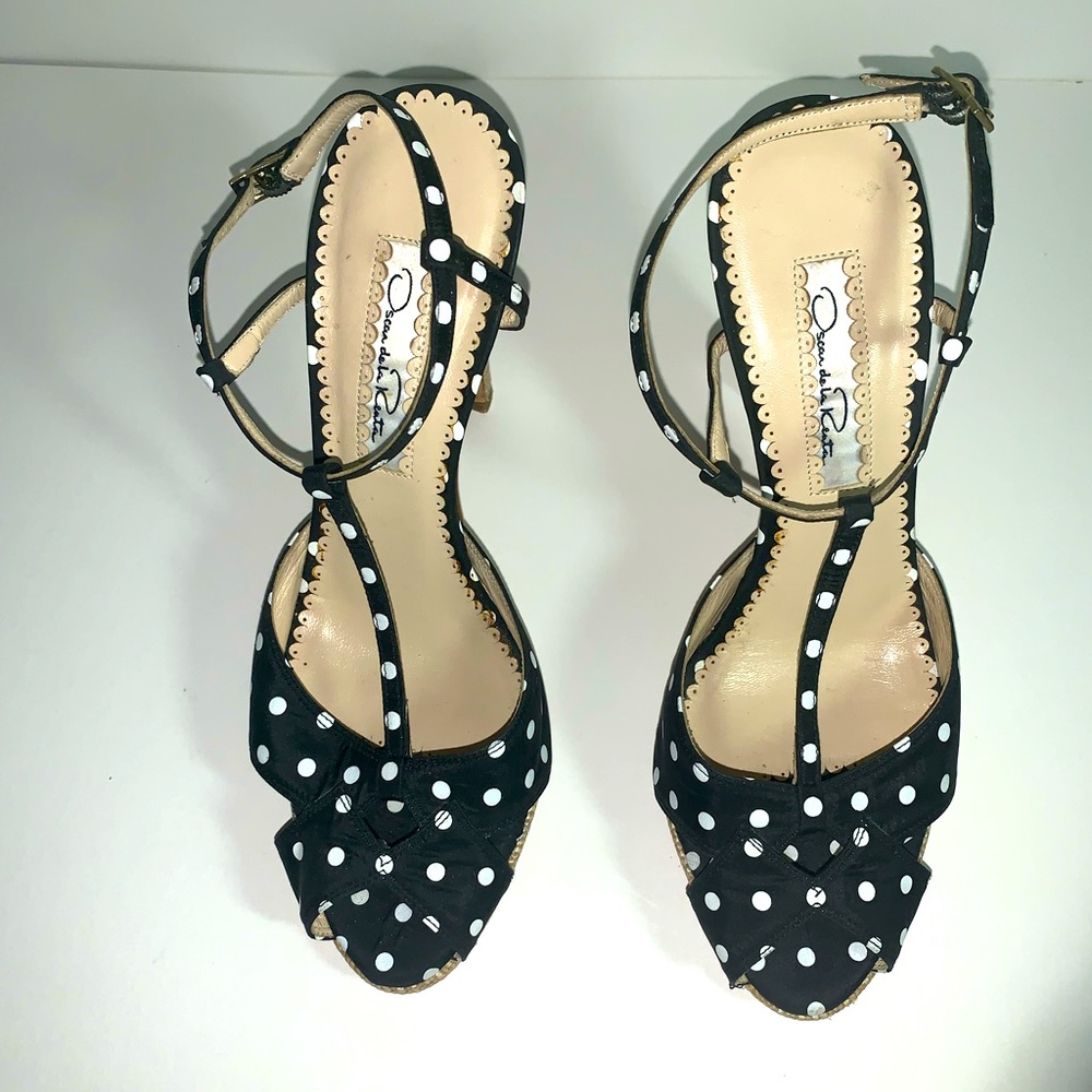Oscar de la Renta Satin Open Toe Jute Heels